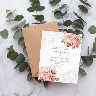 Pink rose gold lace floral wedding invitation