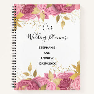 Pink Rose Gold Leaves Elegant Wedding Plans  Notebook