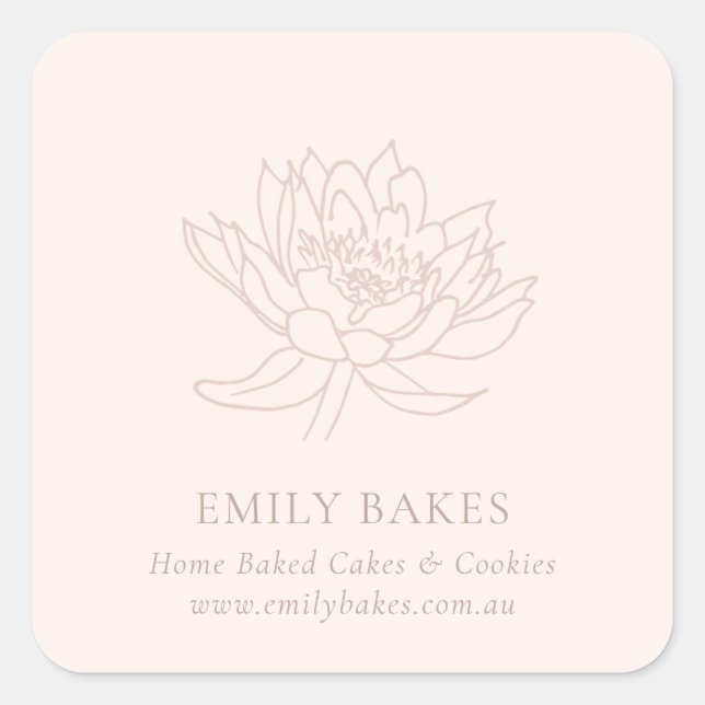 PINK ROSE GOLD LOTUS FLORAL BUSINESS PROFESSIONAL SQUARE STICKER (Front)