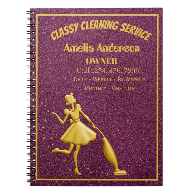 Pink Rose Gold Maid for Classy Cleaning Service Notebook (Front)