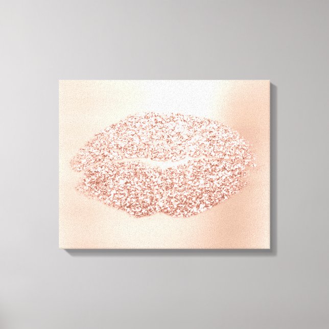 Pink Rose Gold Makeup Artist Gold Kiss Lips Canvas Print (Front)