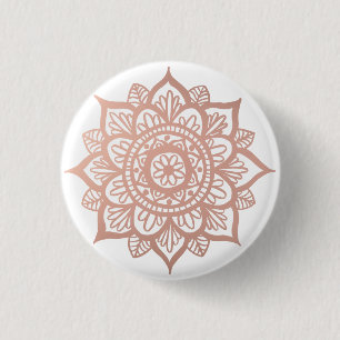 Pink Rose Gold Mandala Flower 3 Cm Round Badge