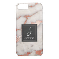 Pink Rose Gold Marble Elegant Monogram