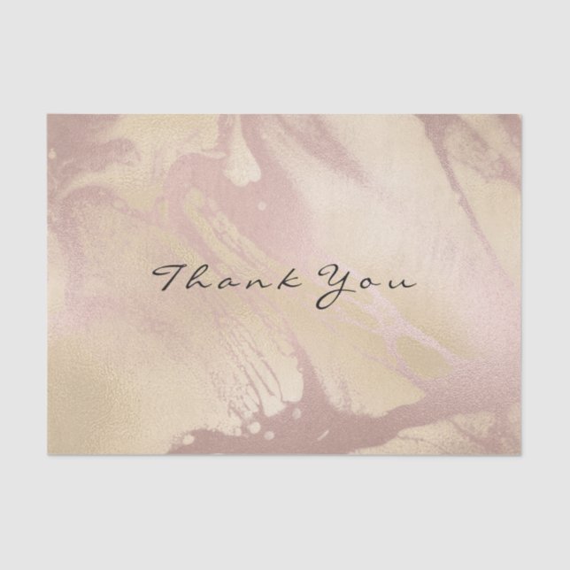 Pink Rose Gold Marble Metal Silk Thank You Name Tissue Paper (Front)