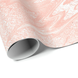 Pink Rose Gold Marble Molten Pastel Shiny Girly Wrapping Paper