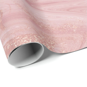 Pink Rose Gold Marble Molten Pastel Shiny Wrapping Paper