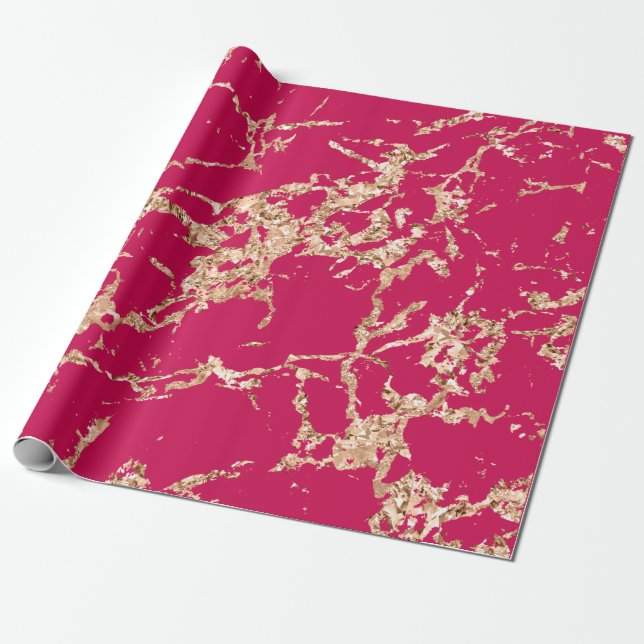 Pink Rose Gold Marble Strokes Stone Wrapping Paper (Unrolled)