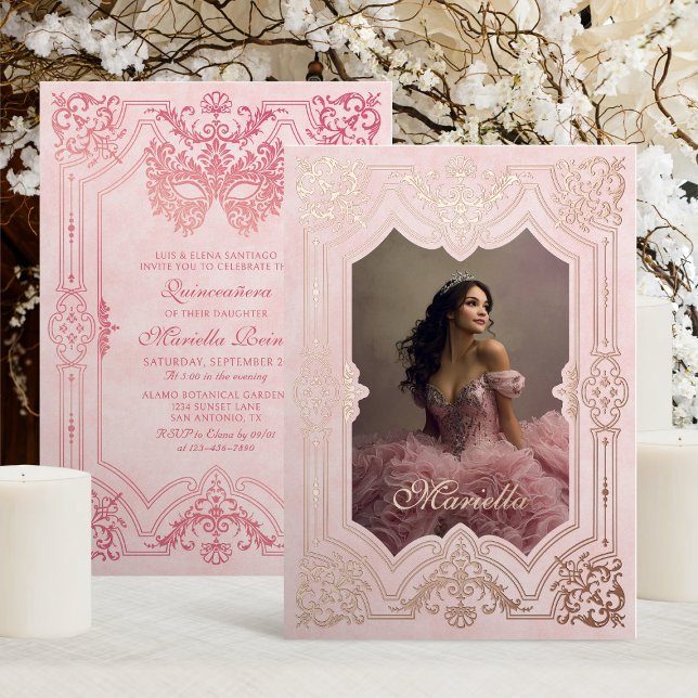 Pink Rose Gold Masquerade Photo Quinceanera (Creator Uploaded)