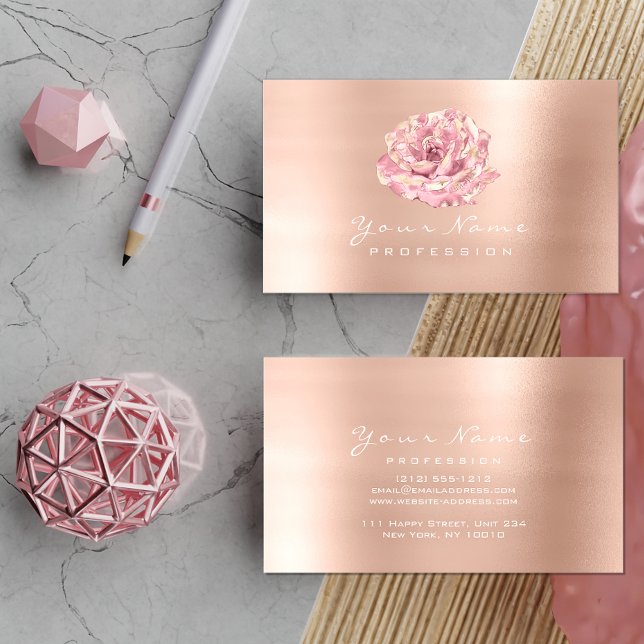 Pink Rose Gold Metal Blogger Stylist Event Beauty Business Card (Creator Uploaded)