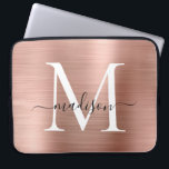 Pink Rose Gold Metal Girly Cute Script Monogram Laptop Sleeve<br><div class="desc">Pink Rose Gold Metal Girly Cute Script Monogram Computer Sleeve</div>