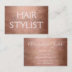 Pink & Rose Gold Metal Hair Stylist Business Card
