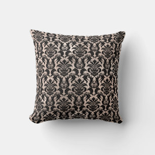 Pink Rose Gold Metallic Damask Royal Black Lux Cushion