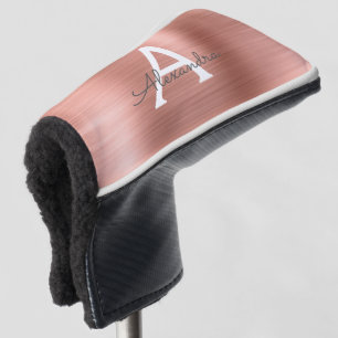 Pink Rose Gold Metallic Foil Monogram Name Golf Head Cover
