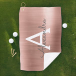 Pink Rose Gold Metallic Foil Monogram Name Golf Towel<br><div class="desc">Girly Pink Rose Gold Faux Metallic Foil Stainless Steel Elegant Girl's Golf Towel. This Golf Club Towel can be customised to include your initial and first name and is a perfect birthday or bachelorette party gift. Please contact the designer for matching items.</div>
