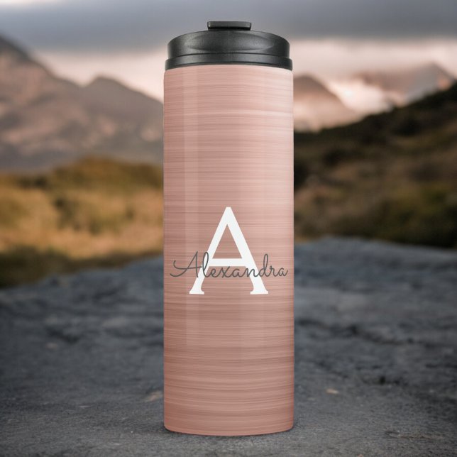 Pink Rose Gold Metallic Foil Monogram Thermal Tumbler (Creator Uploaded)