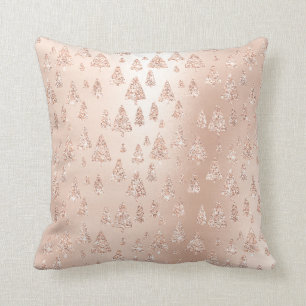 Pink Rose Gold Metallic Glitter Christmas Tree Lux Cushion