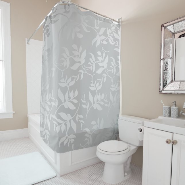 Pink rose gold metallic leaves | powder blush show shower curtain (In Situ)