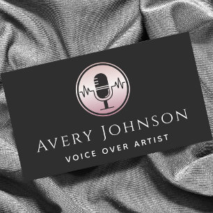 Pink Rose Gold Microphone Logo Voice Over Artist Business Card