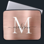 Pink Rose Gold Monogram Girly Script Brushed Metal Laptop Sleeve<br><div class="desc">Pink Rose Gold Monogram Girly Script Brushed Metal Computer Sleeve</div>