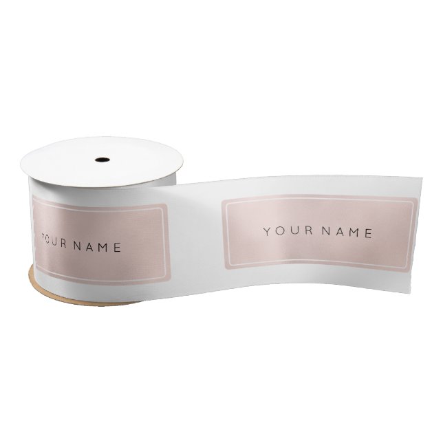 Pink Rose Gold Name  Metallic Minimal Rectangular Satin Ribbon (Spool)