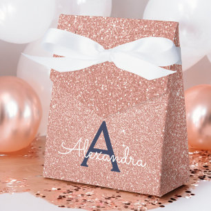 Pink Rose Gold Navy Blue Glitter Sparkle Monogram Favour Box