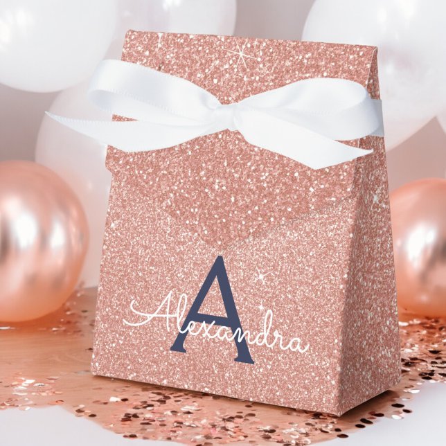 Pink Rose Gold Navy Blue Glitter Sparkle Monogram Favour Box (Creator Uploaded)