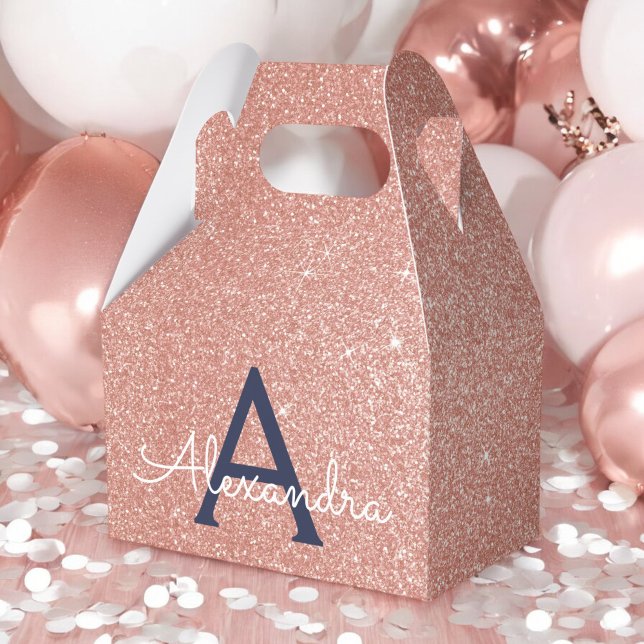 Pink Rose Gold Navy Blue Glitter Sparkle Monogram Favour Box (Creator Uploaded)