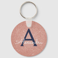 Pink Rose Gold Navy Blue Glitter Sparkle Monogram
