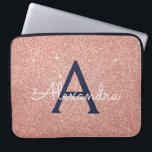 Pink Rose Gold Navy Blue Glitter Sparkle Monogram Laptop Sleeve<br><div class="desc">Blush Pink and Rose Gold Navy Blue Faux Glitter and Sparkle Elegant Monogram Case. This case can be customised to include your initial and first name.</div>