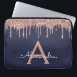 Pink Rose Gold Navy Blue Glitter Sparkle Monogram Laptop Sleeve<br><div class="desc">Pink Rose Gold and Navy Blue Faux Dripping Modern and Elegant Girly Glitter and Sparkle Elegant Monogram Case. This case can be customised to include your initial and first name.</div>