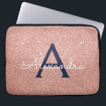 Pink Rose Gold Navy Blue Glitter Sparkle Monogram Laptop Sleeve<br><div class="desc">Blush Pink and Rose Gold Navy Blue Faux Glitter and Sparkle Elegant Monogram Case. This case can be customised to include your initial and first name.</div>