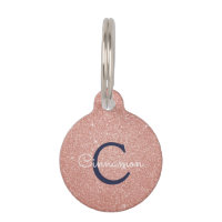 Pink Rose Gold Navy Blue Glitter Sparkle Monogram