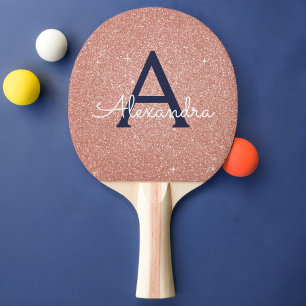 Pink Rose Gold Navy Blue Glitter Sparkle Monogram Ping Pong Paddle