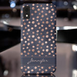 Pink Rose Gold - Navy Blue Polka Dot Pattern Case-Mate iPhone Case<br><div class="desc">Blush Pink - Rose Gold Faux Foil and Navy Blue Watercolor Background with Girly Hand Drawn Polka Dot Pattern Smart Phone Case that you can add your name - monogram to. Please contact the designer if you would like additional matching items.</div>