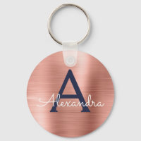 Pink Rose Gold Navy Blue Stainless Steel Monogram