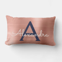 Pink Rose Gold Navy Blue Stainless Steel Monogram
