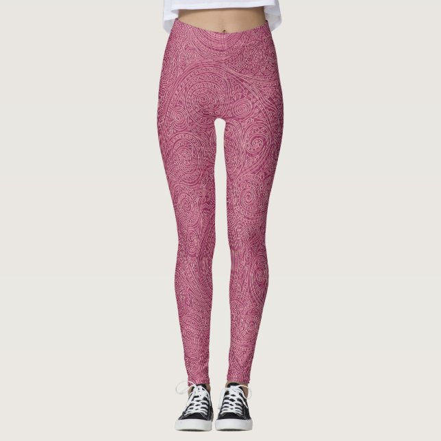 Pink Rose Gold Openwork Spiral Pattern Leggings (Front)