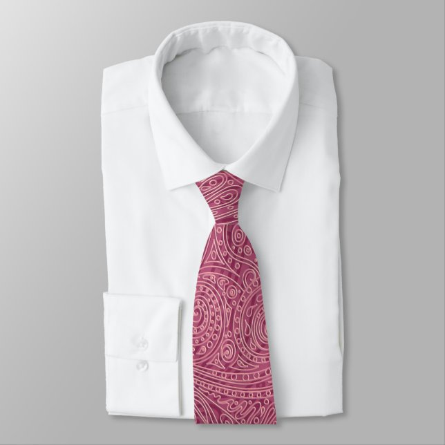 Pink Rose Gold Openwork Spiral Pattern Tie (Tied)