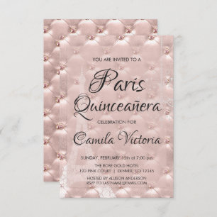 Pink Rose Gold Paris Quinceañera Celebration Invitation