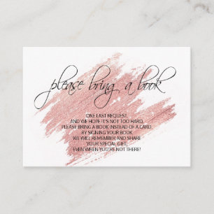 Pink Rose Gold Please Bring a Book Baby Shower Enclosure Card