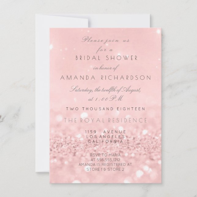 Pink Rose Gold Powder Glitter Bridal Shower Invitation (Front)