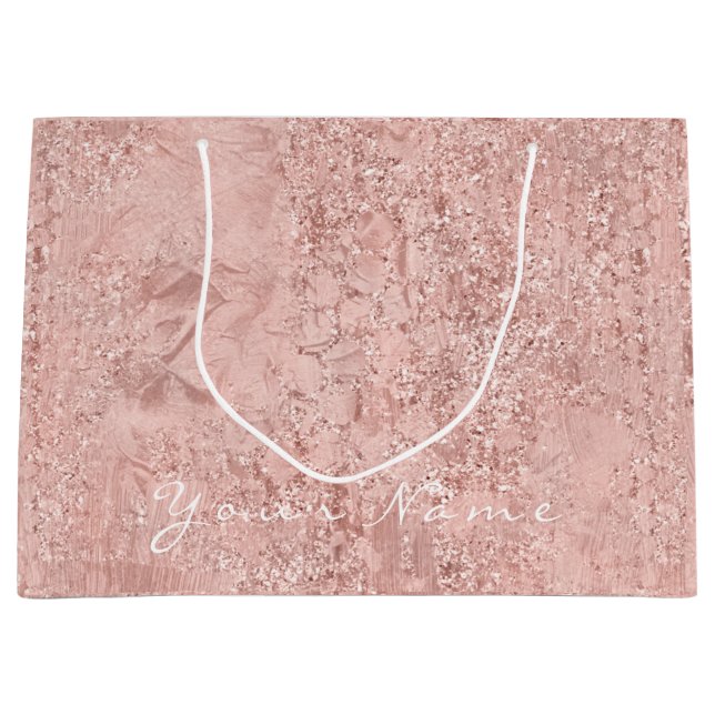 Pink Rose Gold Powder Glitter Favour Gift Bridal Large Gift Bag (Front)