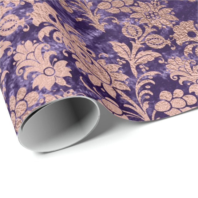 Pink Rose Gold Powder Purple Velvet Violet Floral Wrapping Paper (Roll Corner)