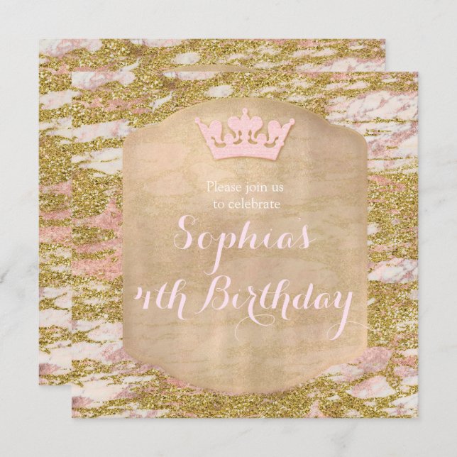 Pink Rose Gold Princess Birthday Party Invitation (Front/Back)
