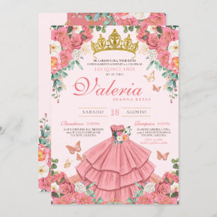 Pink Rose Gold Princess Butterfly Quinceanera  Invitation