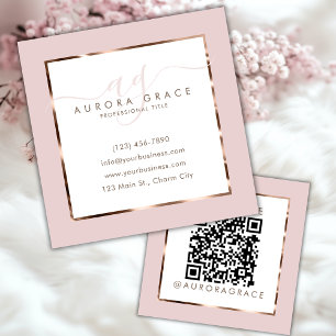 Pink Rose Gold Professional Prestige Square Business Card