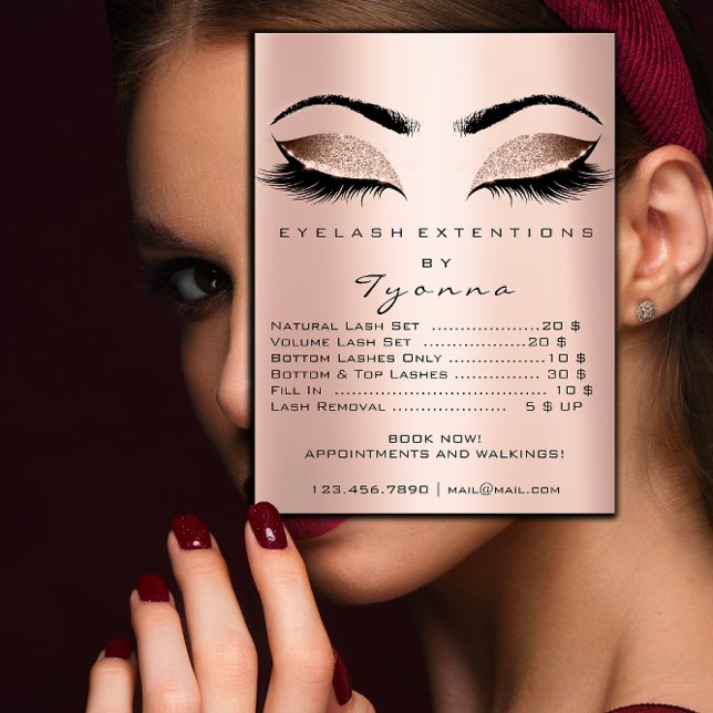 Pink Rose Gold Skin Makeup Eyes Lashes Prices Poster (Pink Rose Gold Skin Makeup Eyes Lashes Prices Poster)