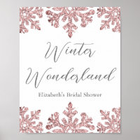 Pink Rose Gold Snowflake Winter Bridal Shower