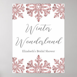 Pink Rose Gold Snowflake Winter Bridal Shower Poster