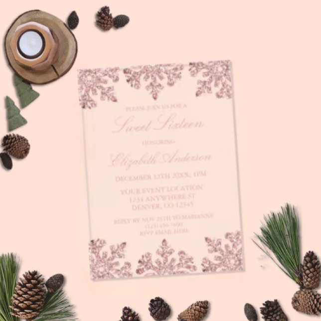 Pink Rose Gold Snowflake Winter Sweet 16 Acrylic Invitations (Creator Uploaded)